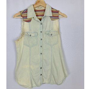 Distressed Denim Boho Shirt Vest